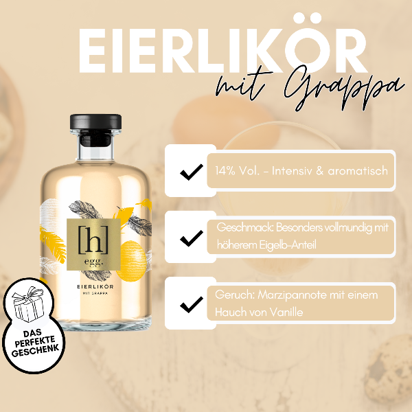 Das perfekte Geschenk, intensiv & aromatisch, vollmundig mit höherem Eigelb-Anteil, Marzipan, Vanille