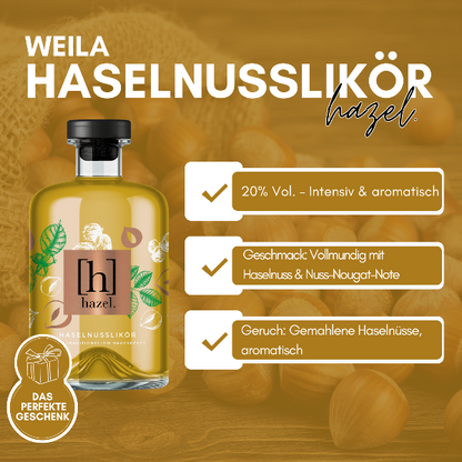 Hazel haselnusslikör, intensiv, aromatisch, nuss-nougat-note, gemahlene Haselnüsse