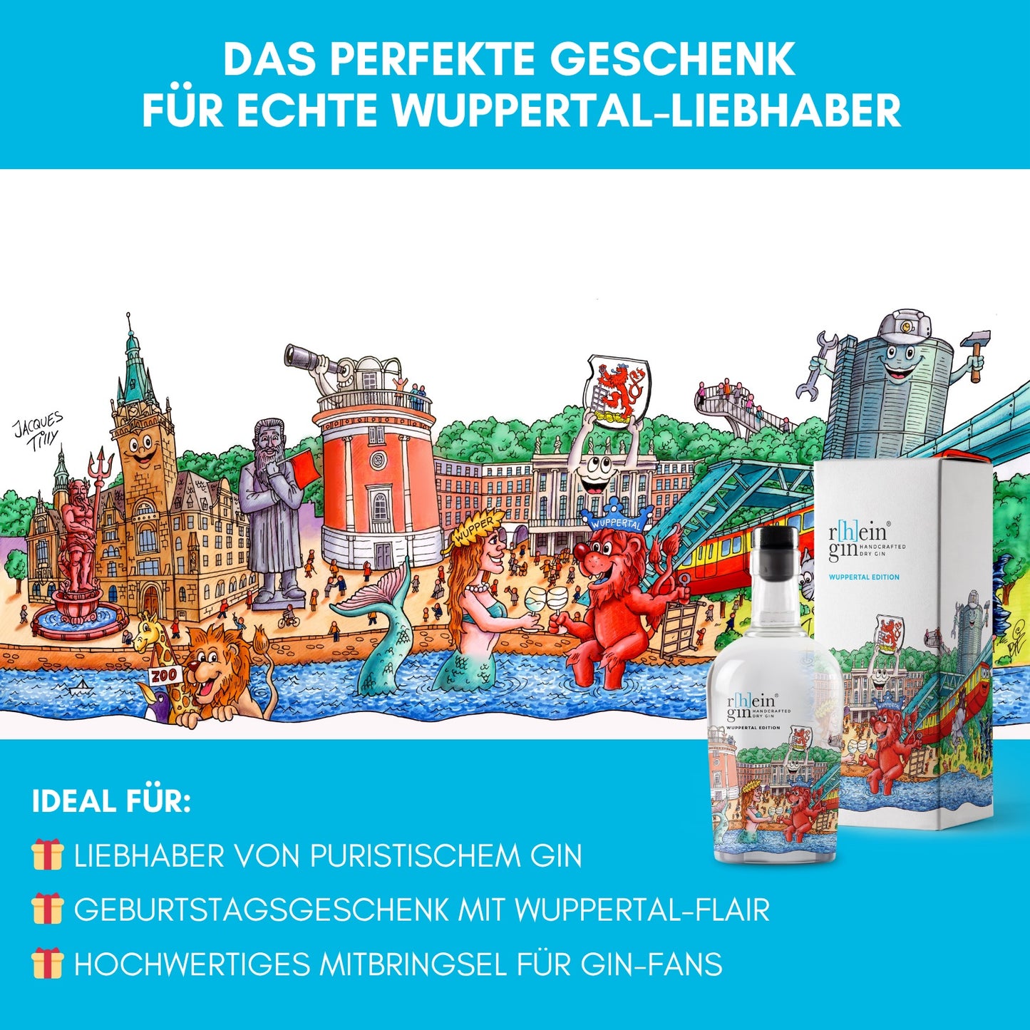 Tilly Wuppertal Gin Skyline Kunstedition mit Geschenkverpackung Gin.Fans