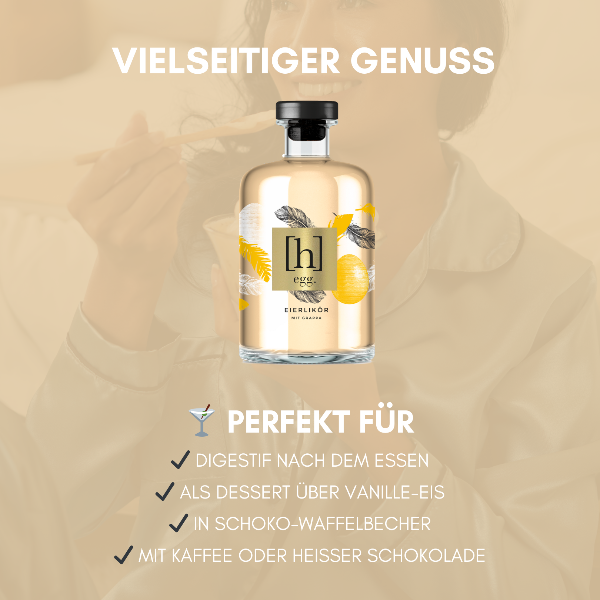 Rezepte mit Eierlikör, Digestif, als Dessert mit vanille-Eis, Schoko Waffelbecher, heisse Schokolade, Kaffee